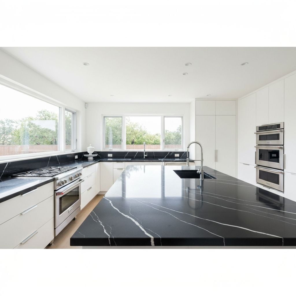 Siyah damarlı mermer mutfak tezgahı