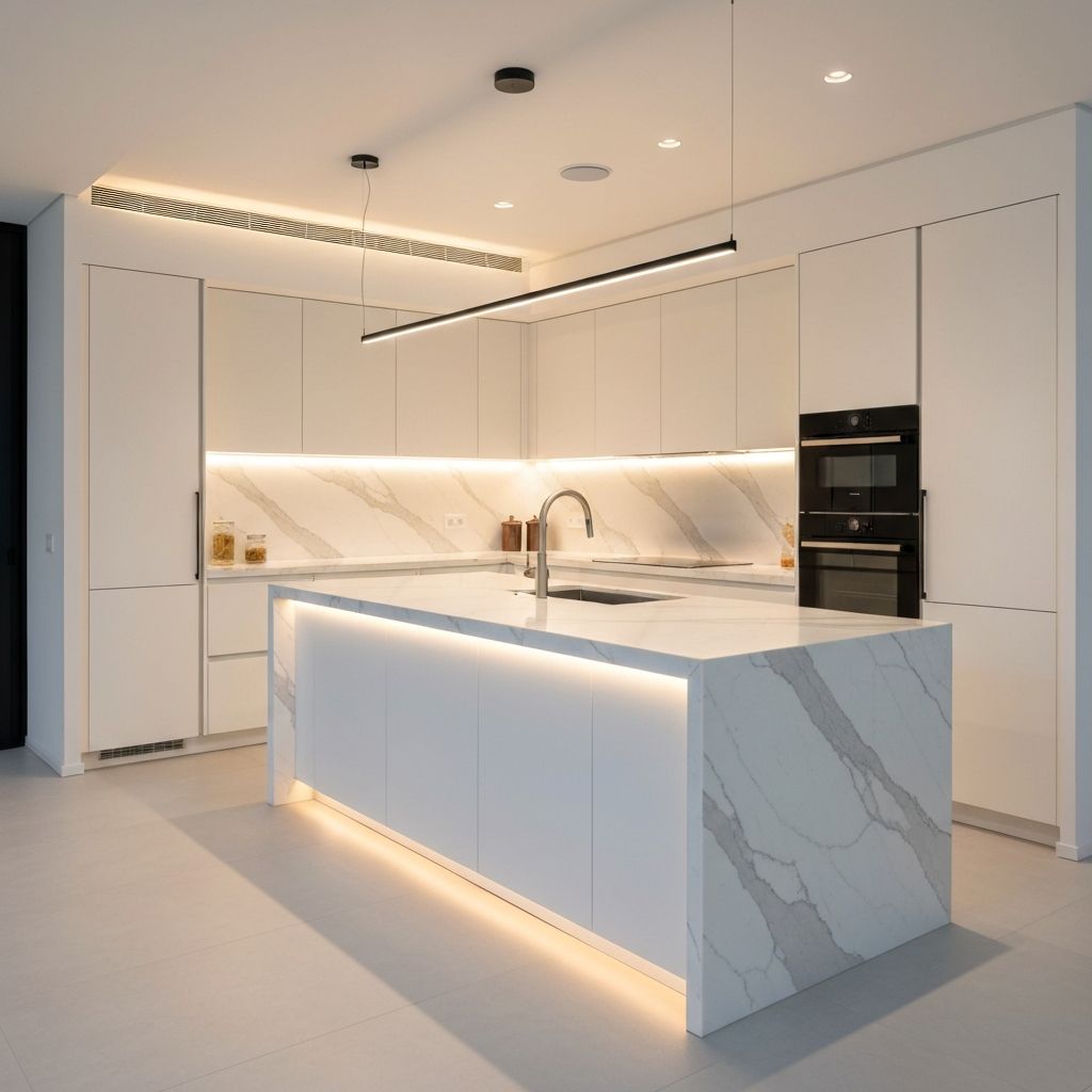 Modern beyaz mermer mutfak tasarımı